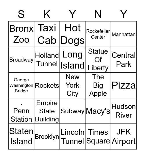 Skylar Smith NYC Bingo Card