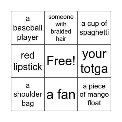 BRing me Bingo Card