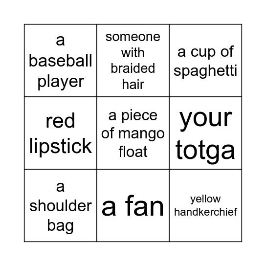 BRing me Bingo Card