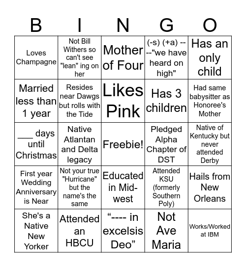 These are a few of My Favorite Things Bingo Card