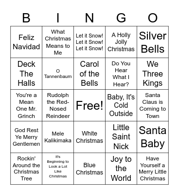 CHRISTMAS SONGS Bingo Card