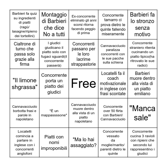 Audizioni Masterchef 12 bingo Card