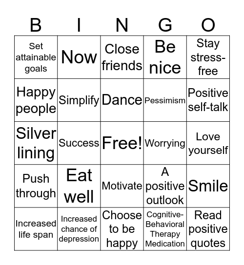 Positive Outlook Bingo Card