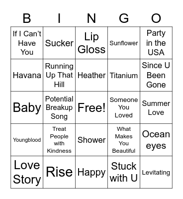 Music Bingo Card