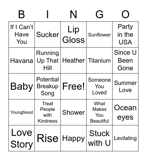 Music Bingo Card