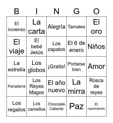 Día de los Reyes Magos Bingo Card