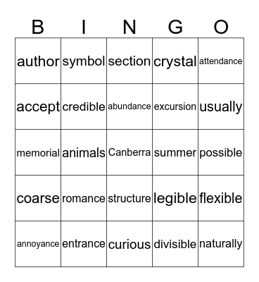 Untitled Bingo Card