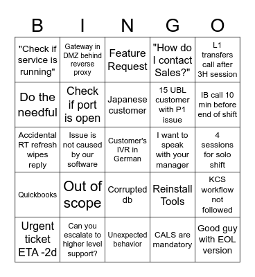 Tech Support Bingo Card