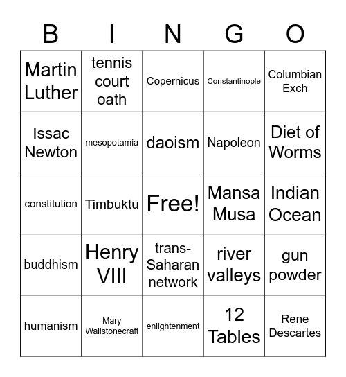 WH Review BINGO Card