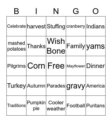 Thanksgiving Bingo Card