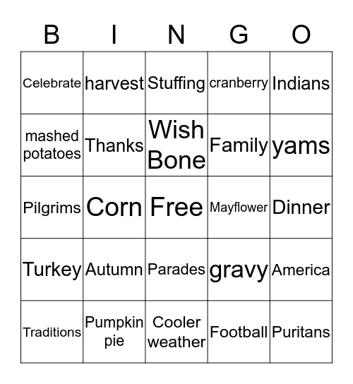 Thanksgiving Bingo Card