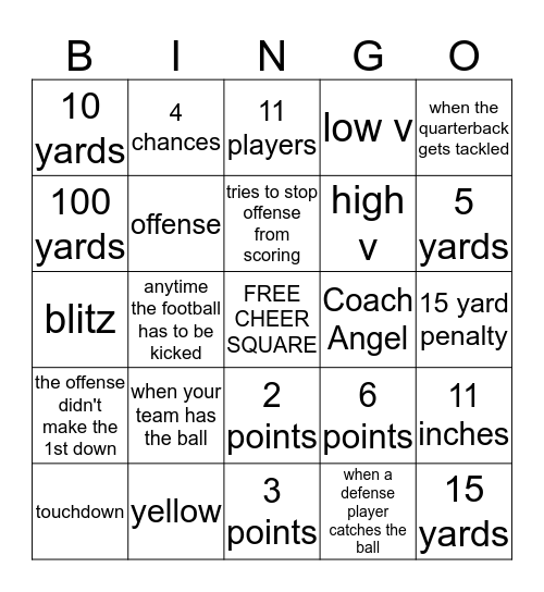 CHEER BINGO Card