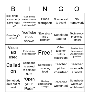 Classroom Bingo Card