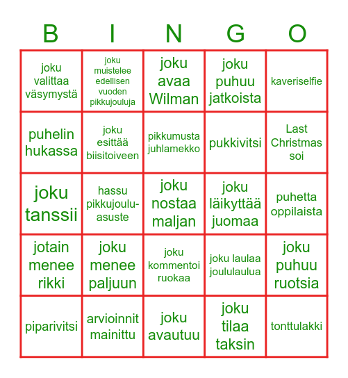 Pikkujoulubingo Card