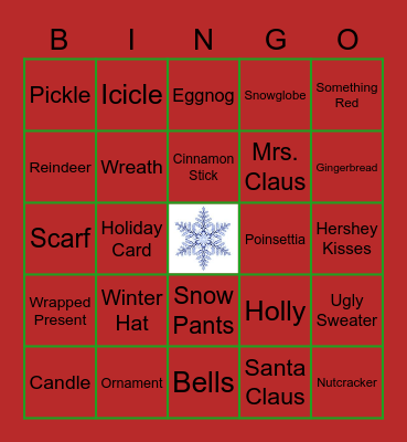 Holiday Bingo Card