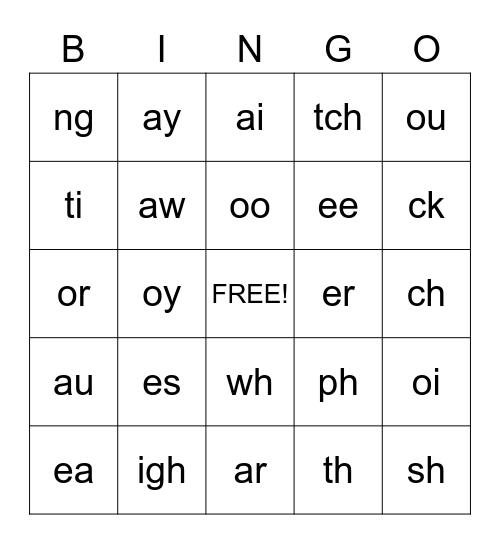 4th Grade Bingo Card