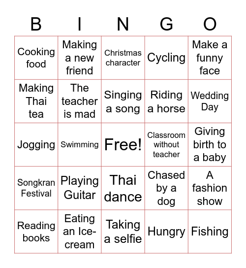 Act and Freeze Bingo Card