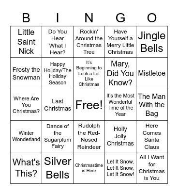 Holiday Song Bingo Card