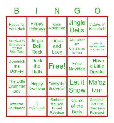 Socrates Holiday Music Bingo Card
