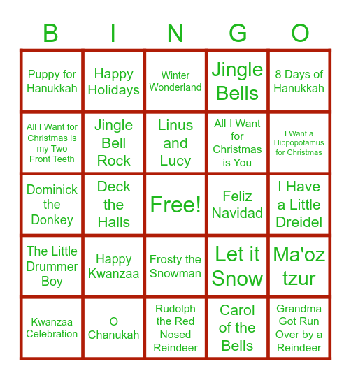Socrates Holiday Music Bingo Card