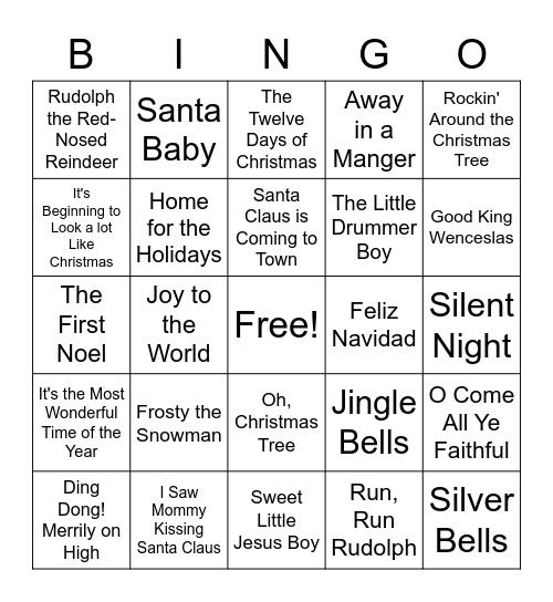 Christmas Carol Bingo Card