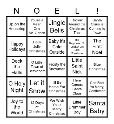 Christmas Songs Bingo Card