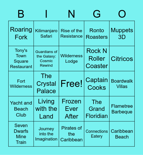 Walt Disney World Bingo Card