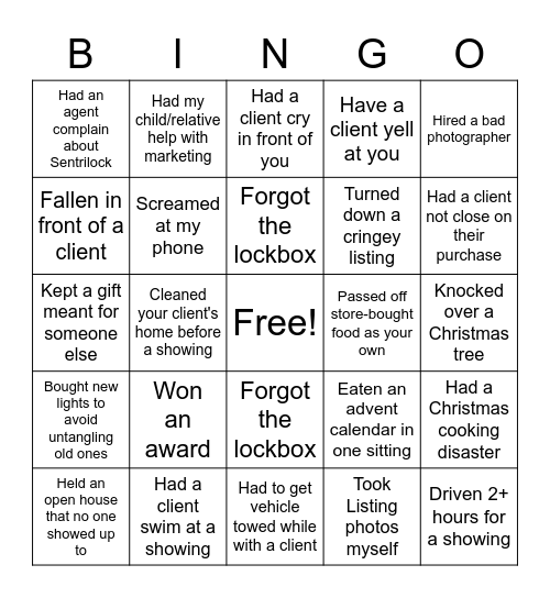 Christmas Realtor Bingo Card