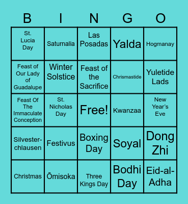 VP Holiday Bingo Card