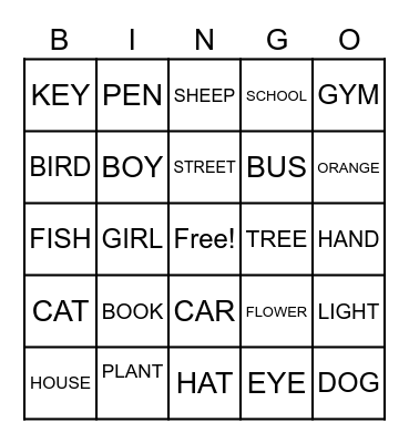 Nouns Bingo Card