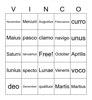 Song School Latin 2 - 1st Grade Q2 Bingo Card
