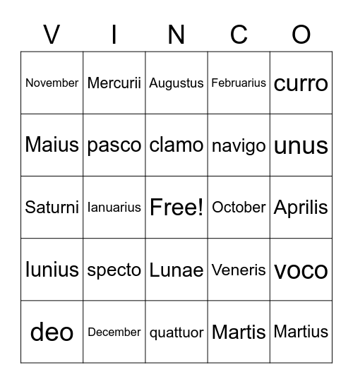 Song School Latin 2 - 1st Grade Q2 Bingo Card