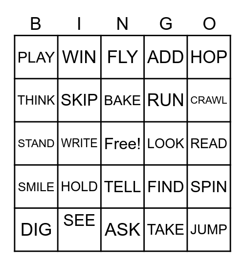 VERBS Bingo Card