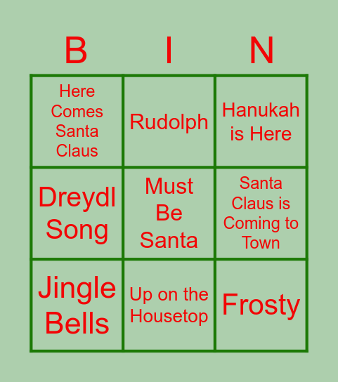 Holiday Music Bingo Card