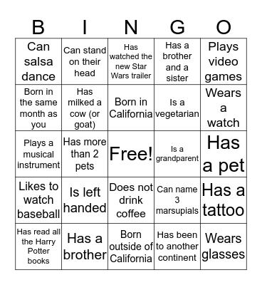 HHS Bingo Card