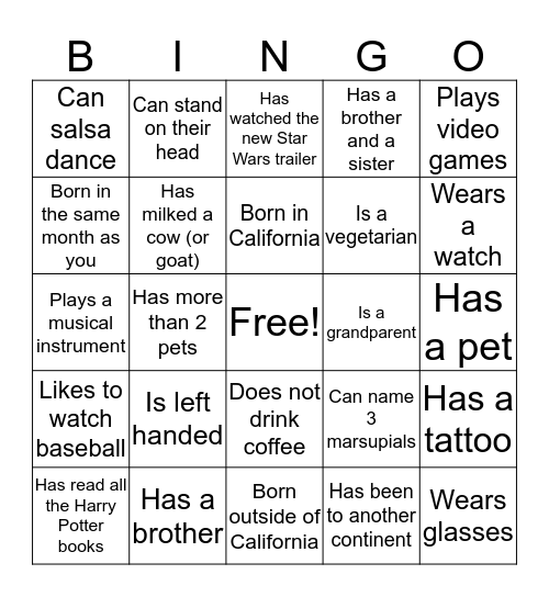 HHS Bingo Card