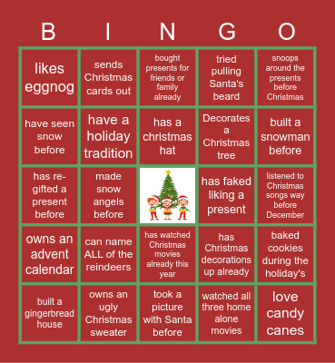 Virtual Holiday Bingo Card