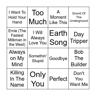 Christmas Number Ones Bingo Card