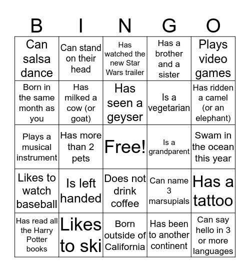 HHS Bingo Card