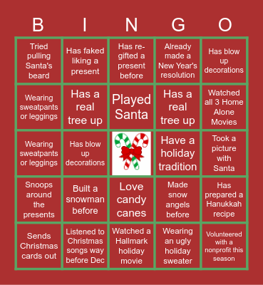 Virtual Holiday Bingo Card