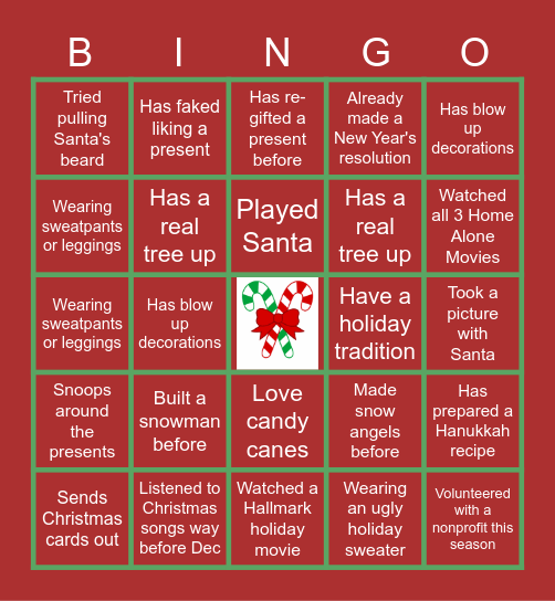 Virtual Holiday Bingo Card