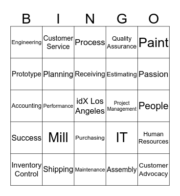 idX Bingo Card