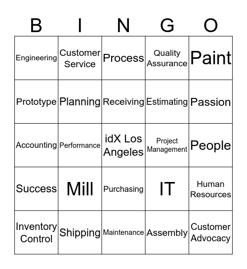 idX Bingo Card