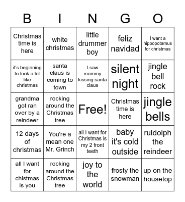 Christmas Music Bingo Card