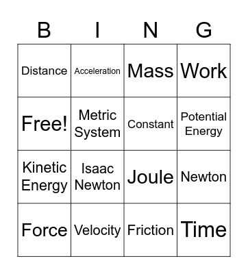 Physics Bingo Card