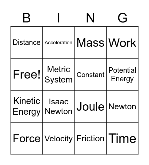 Physics Bingo Card
