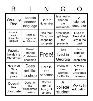 Glory Seekers Christmas Bingo Card