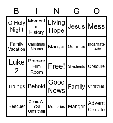 Cornerstone Christmas Eve Bingo Card