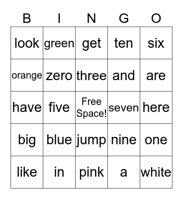 Sight Words Bingo Card