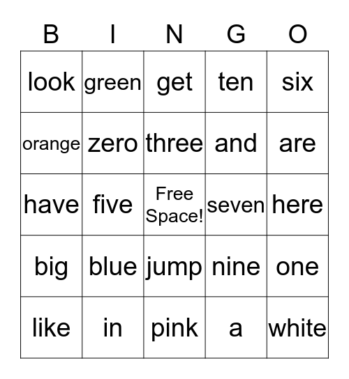 Sight Words Bingo Card